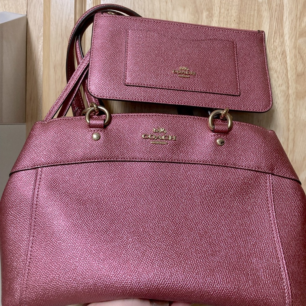 Coach Mini Brooke Bag metallic Pink/wristlet set